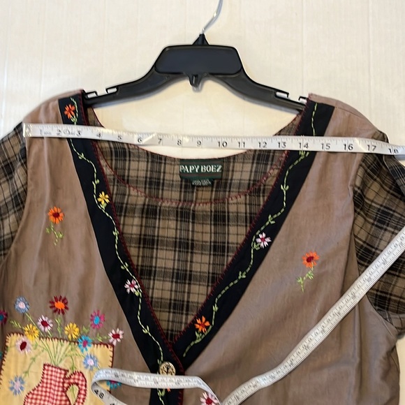RARE! VTG-Papy Boez-80’s/90’s-S/M-Brown& black plaid,embroidered,patchwork,dress - Picture 13 of 16